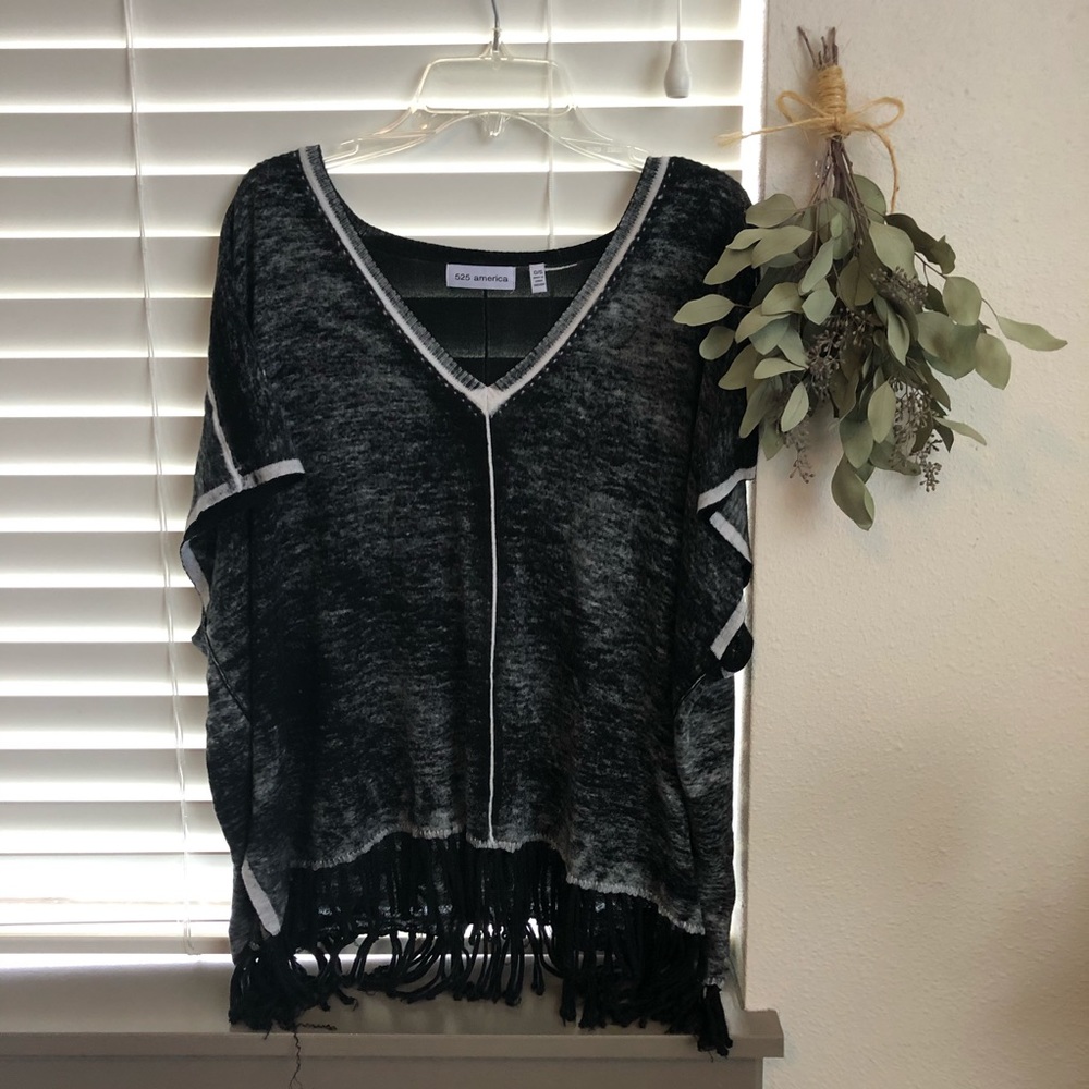 Burnout black poncho with fringe